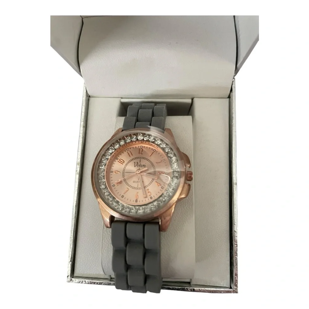 Vivani Quartz Analog Watch Bronze Dial Gray Rubber Band NWT - Picture 2 of 3